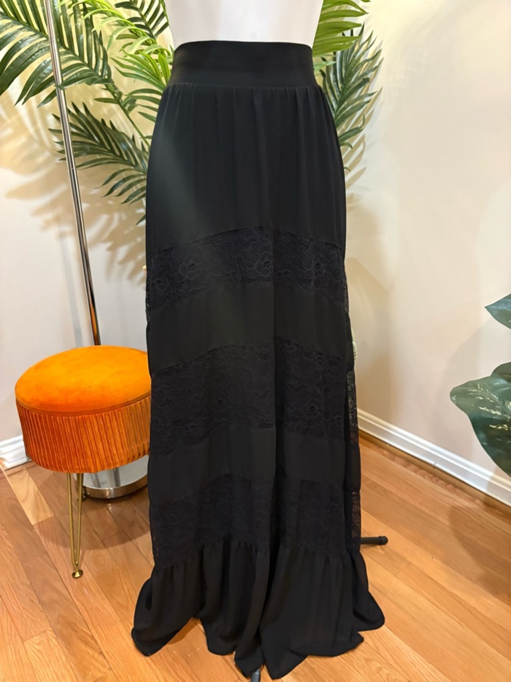 Torrid Black Lace-Panel Maxi Skirt